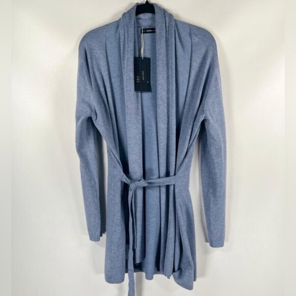 NWT ZARA KNITWEAR COLLECTION Tie Heathered Open Front Cardigan 1509/103 SMALL - Picture 2 of 9